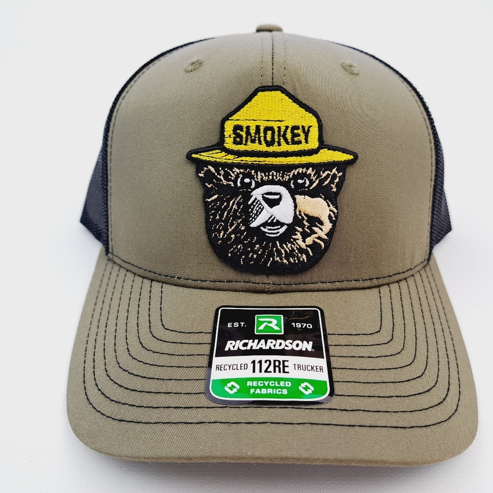 Smokey Bear Richardson 112 Trucker Cap Hat Mesh Snapback Loden & Black